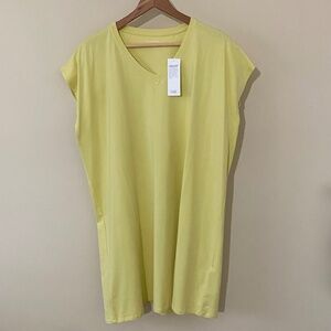 EILEEN FISHER  Pima Cotton Stretch Jersey V-Neck Dress Citrus M